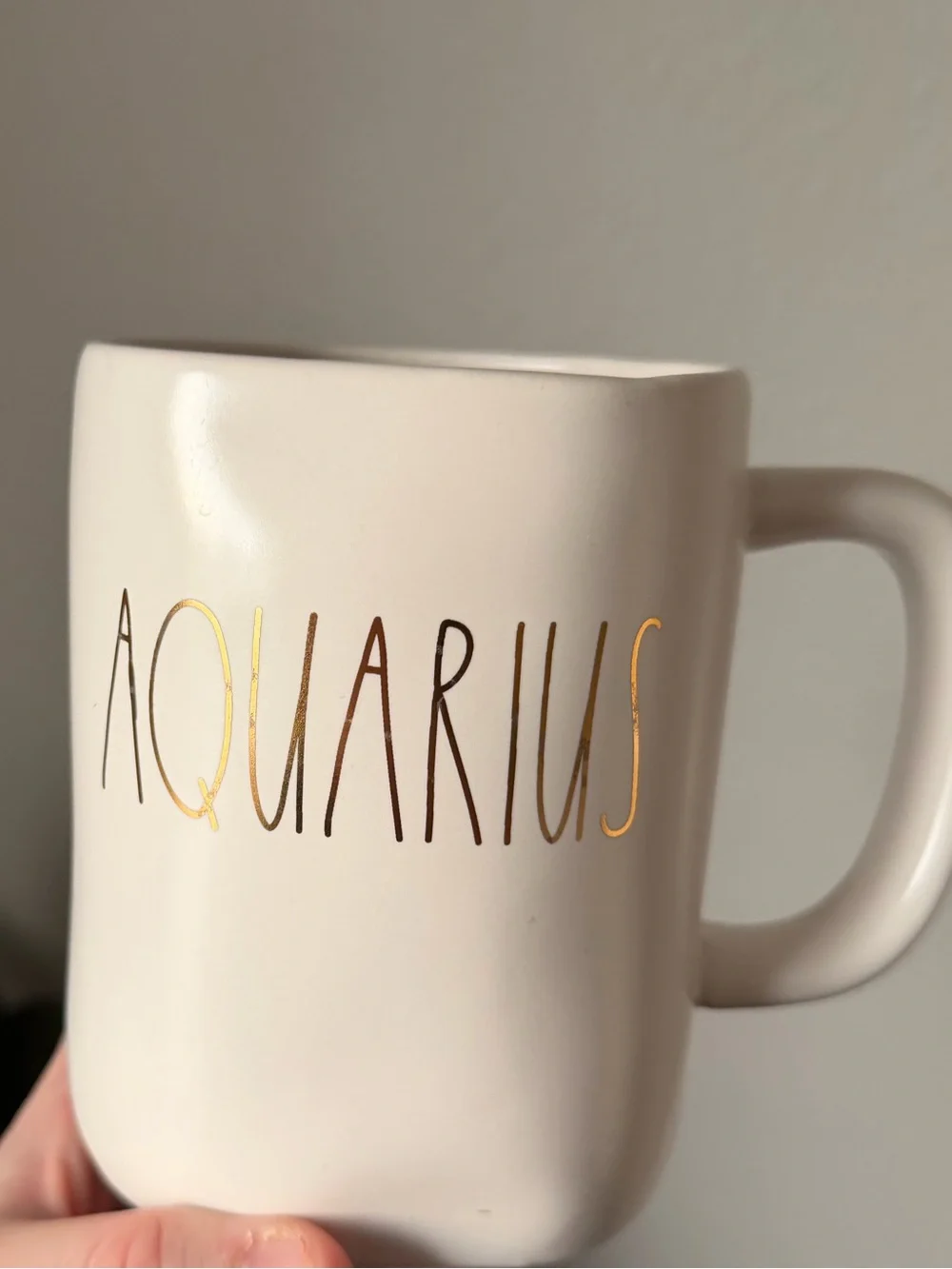 Rae Dunn Aquarius Gold Lettering Ceramic Mug